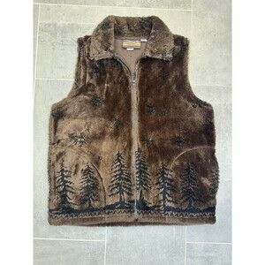Vintage Cobblestone Canyon Fleece Vest Women’s XL Woodland Winter Full Zip USA